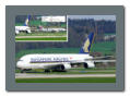 Quatar Airways Boieng 787 Dreamliner (oben),  Singapore Airlines A380 (unten)