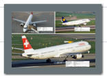 Hevetic Airways Embrear ERJ190LR HB-JVN (oben links), Lufthansa Airbus A320-214 D-AIZW (oben rechts), Swiss Airbus A321-111 HB-IOL (unten)