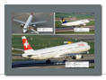 Hevetic Airways Embrear ERJ190LR HB-JVN (oben links), Lufthansa Airbus A320-214 D-AIZW (oben rechts), Swiss Airbus A321-111 HB-IOL (unten)