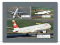 Hevetic Airways Embrear ERJ190LR HB-JVN (oben links), Lufthansa Airbus A320-214 D-AIZW (oben rechts), Swiss Airbus A321-111 HB-IOL (unten)